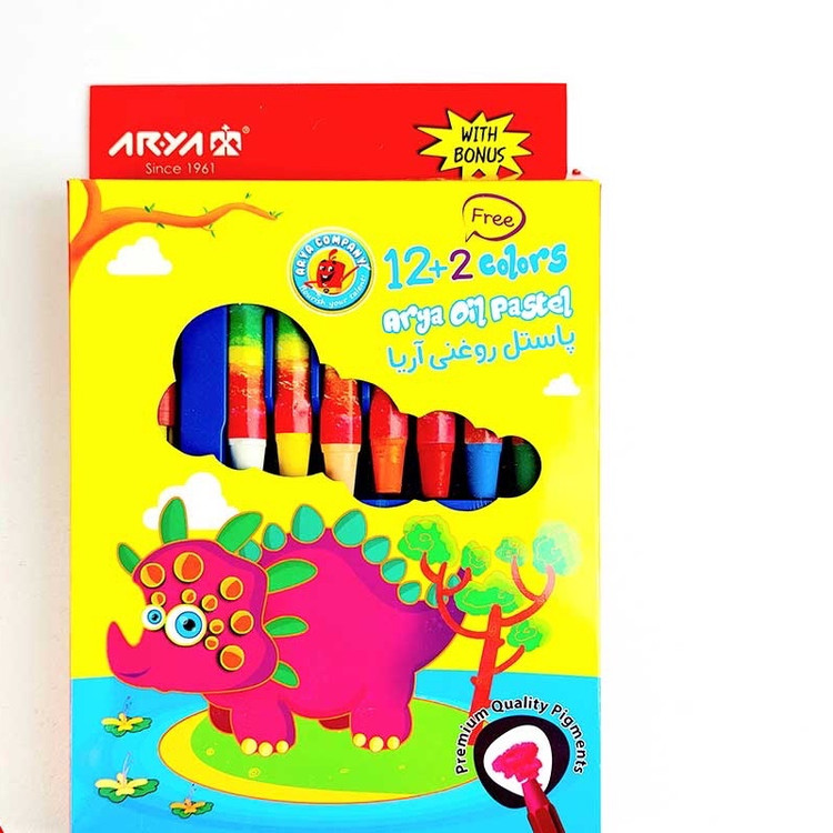پاستل روغنی مداد شمعی 12 رنگ جعبه طلقی و مقوایی آریا